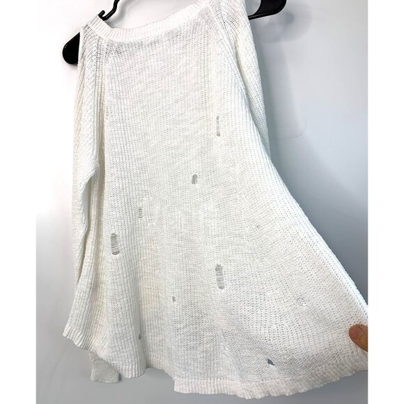BP Brass Plum White Distressed White Knit Sweater Cold Shoulder  XS/S EUC 7417 - Picture 6 of 7